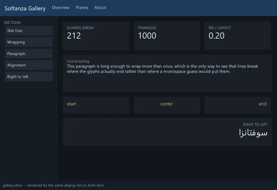 a window laid out by the GUI plane: tiles, wrapped text, alignment and right-to-left
