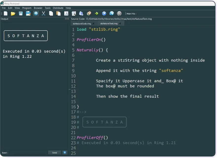 A Natural Code in Pure English with Softanza